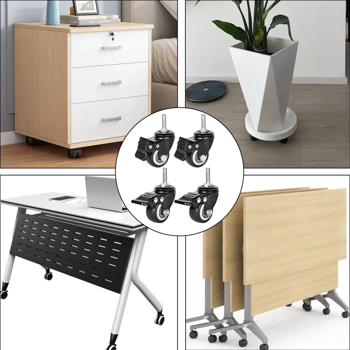 4 Rotelle per Mobili da 40 mm: Vite M8 x 25 mm, Fisse Con Freno, 35 kg, Rotazione a 360 Gradi, in Gomma per Interni ed Esterni