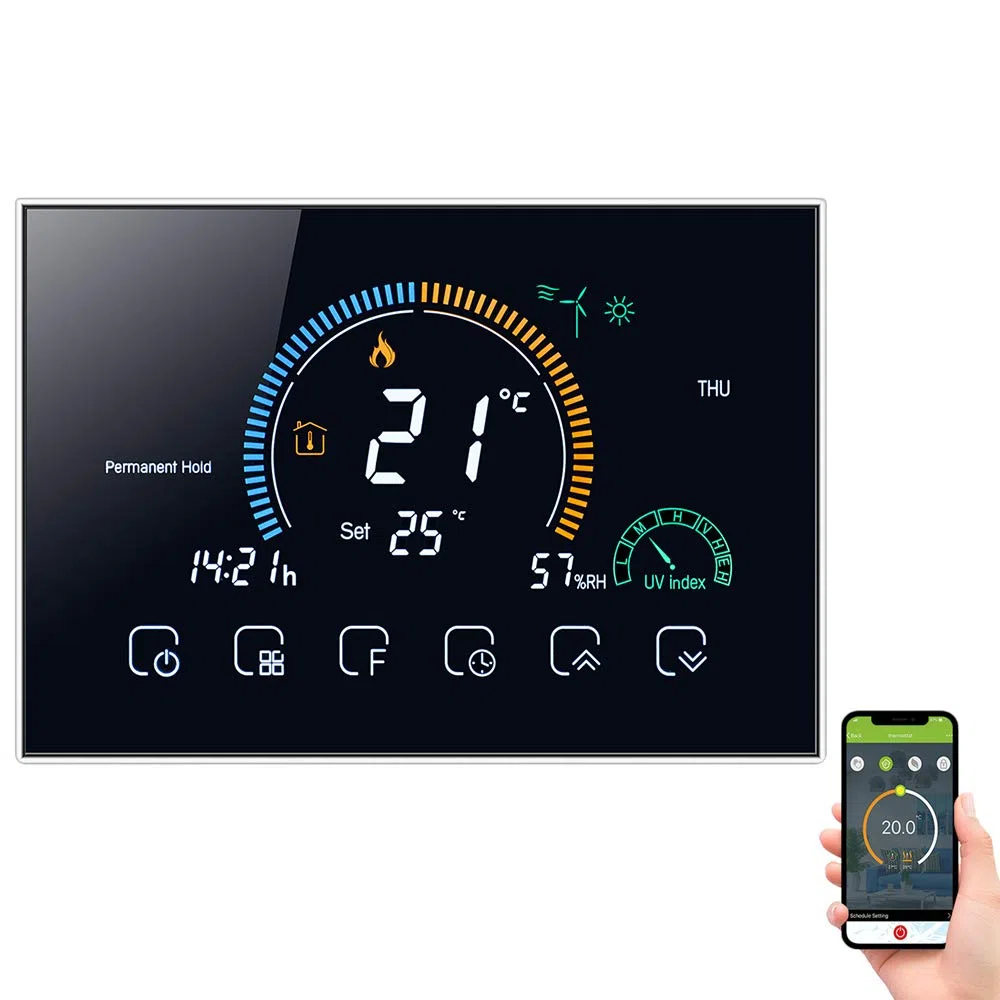 Decdeal Termostato WiFi per Caldaia a Gas - Controllo App Vocale/LCD Retroilluminato Visualizzazione dell'umidità e UV,Termostato Programmabile Compatibile con Alexa Google Home