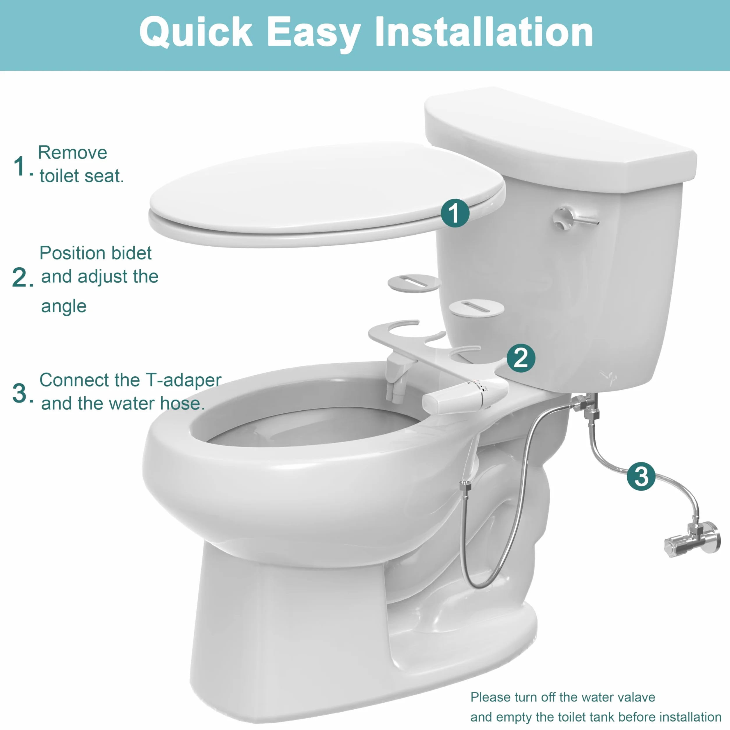 Inserto per bidet per Toile a sinistra – WITHLENT ultra sottile per bidet non elettrico, per WC con doppio ugello bidet, pulizia anteriore e posteriore, accessorio per WC, doccia Po, Taharet, bianco