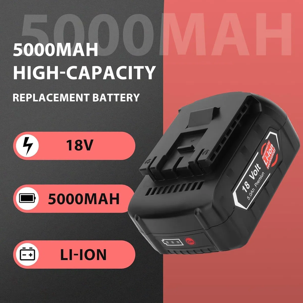 2X Batteria di ricambio 18V 5,0Ah Li-ion per batteria Bosch BAT610G Batterie 18V compatibili con BAT609G BAT618G BAT619G BAT622 BAT612 Exemoro