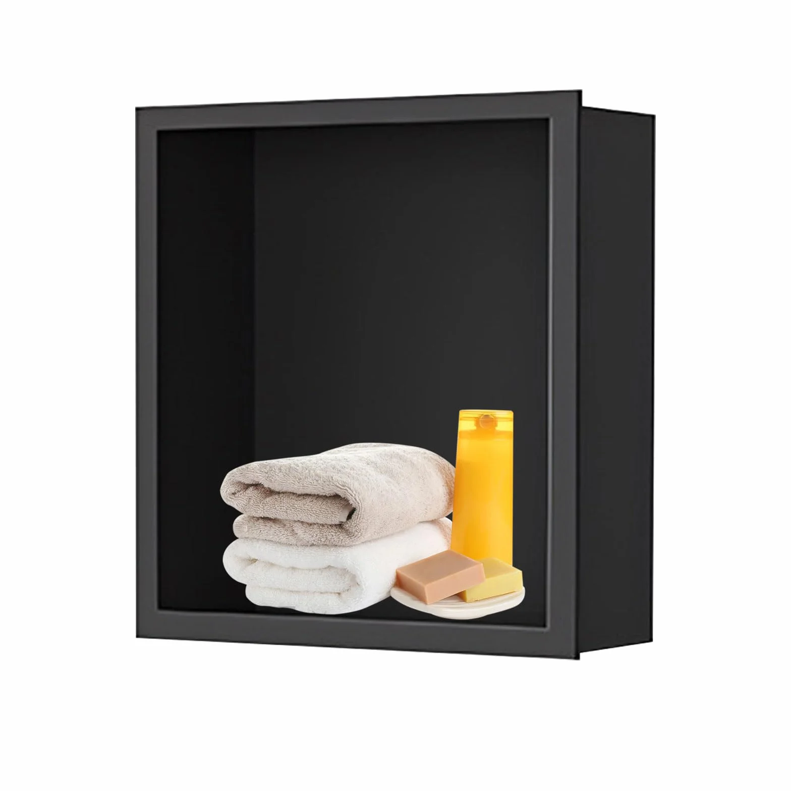 Nicchia doccia nera, 320 x 320 x 125 mm, inserto a parete in acciaio inox, vassoio doccia impermeabile, non richiede piastrelle, mensola singola per bagno di casa
