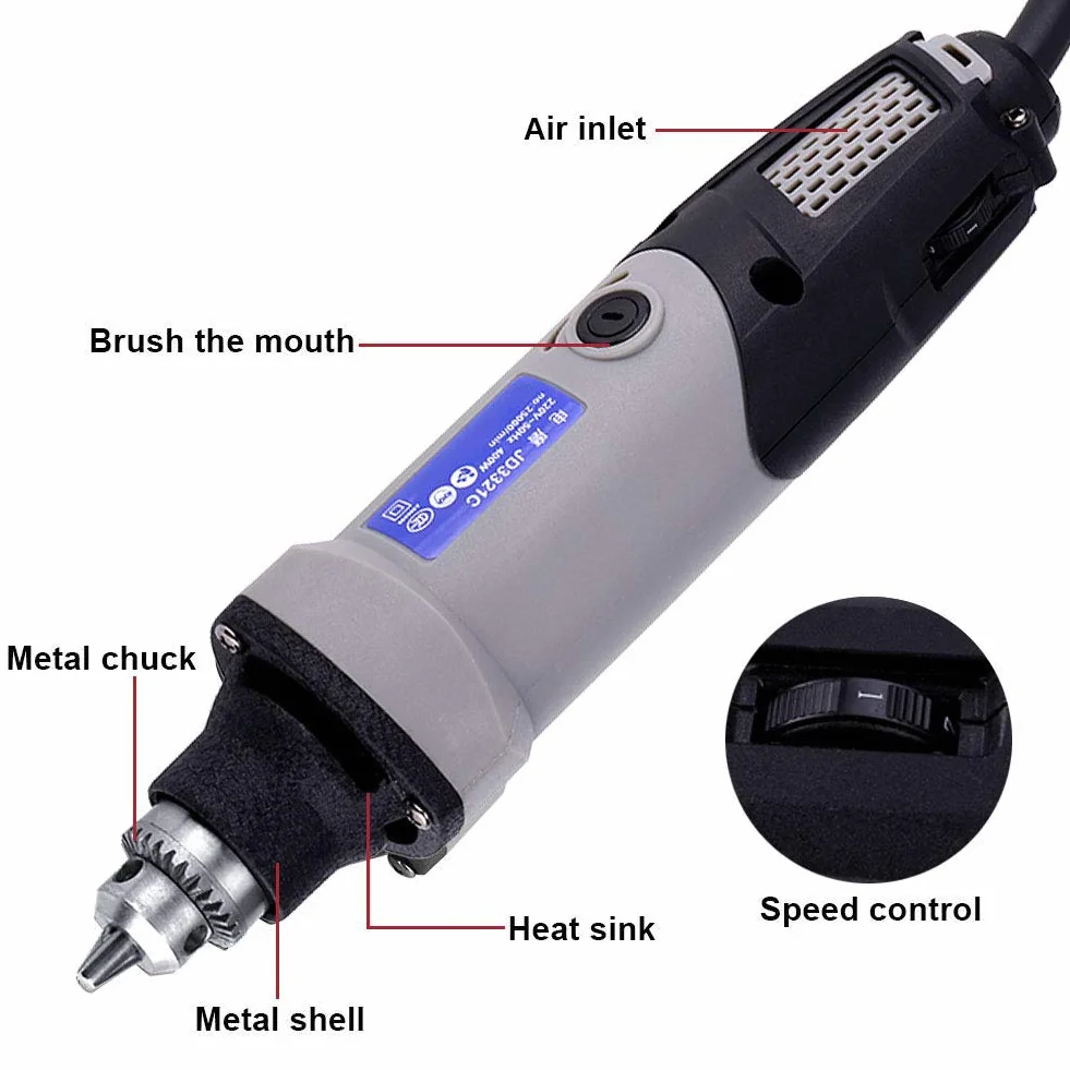 BuyWeek Smerigliatrice Elettrica Utensile Rotante Elettrico, 400W 6 Posizioni Velocità Variabile per Intaglio Taglio Macinazion 220V Spina UE