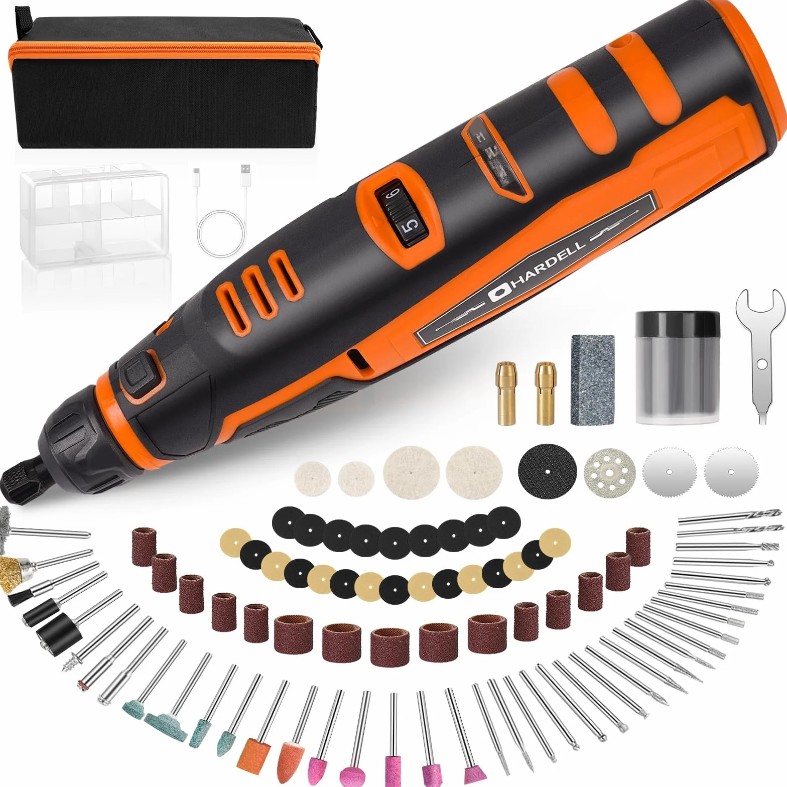 HARDELL Utensili Rotanti Multifunzione, 12V Mini Trapano a Batteria con 6 Velocità Regolabil e 94 Accessori per Taglio, Incisione, Foratura, Lucidatura, Smerigliatura, Levigatura, Fai da te