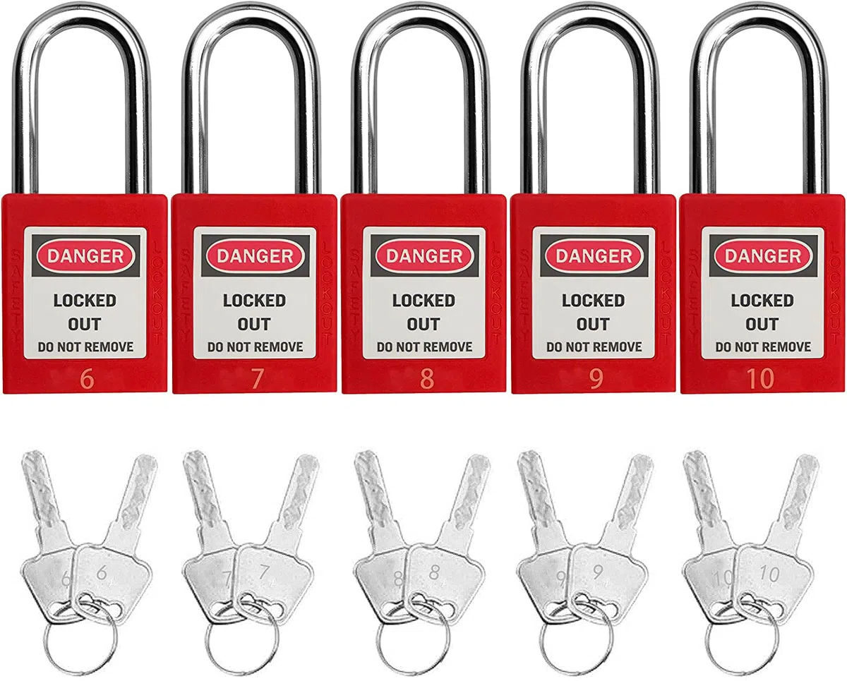 Lockout Tagout Lockout, lucchetto di sicurezza, con chiave diversa, lucchetti di sicurezza per blocco fuori tagout, 10 pezzi con numero (rosso 1-10)