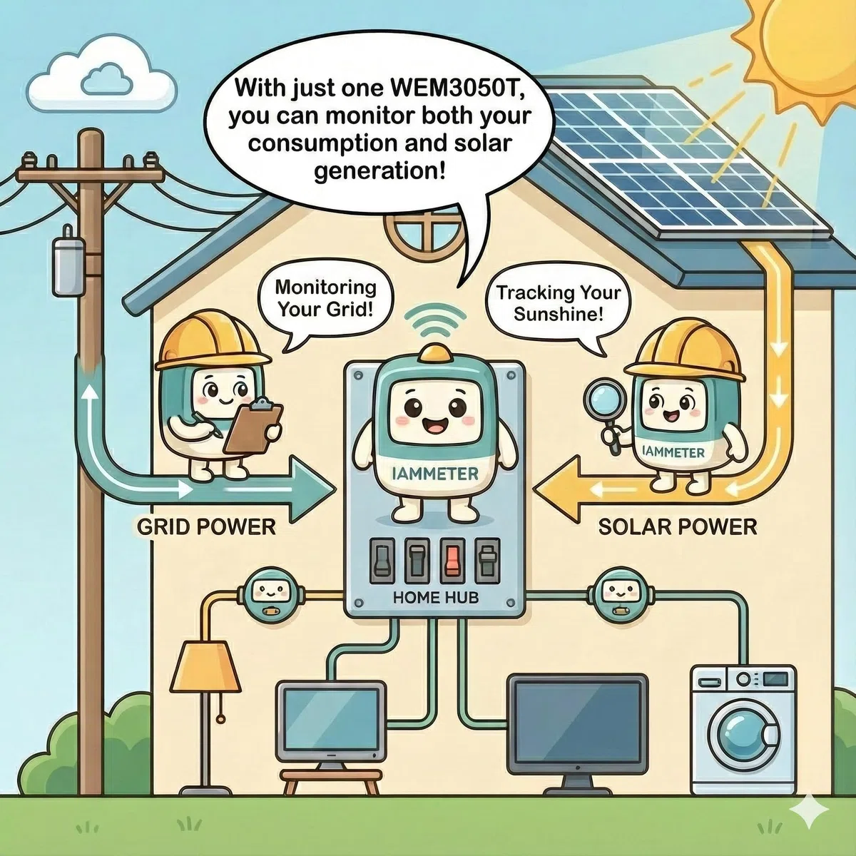 WEM3050T Contatore di energia WiFi trifase/fase divisa/1 fase, trasformatori di corrente split-core da 150A, monitoraggio della potenza in tempo reale, tracciamento dell'energia solare PV e