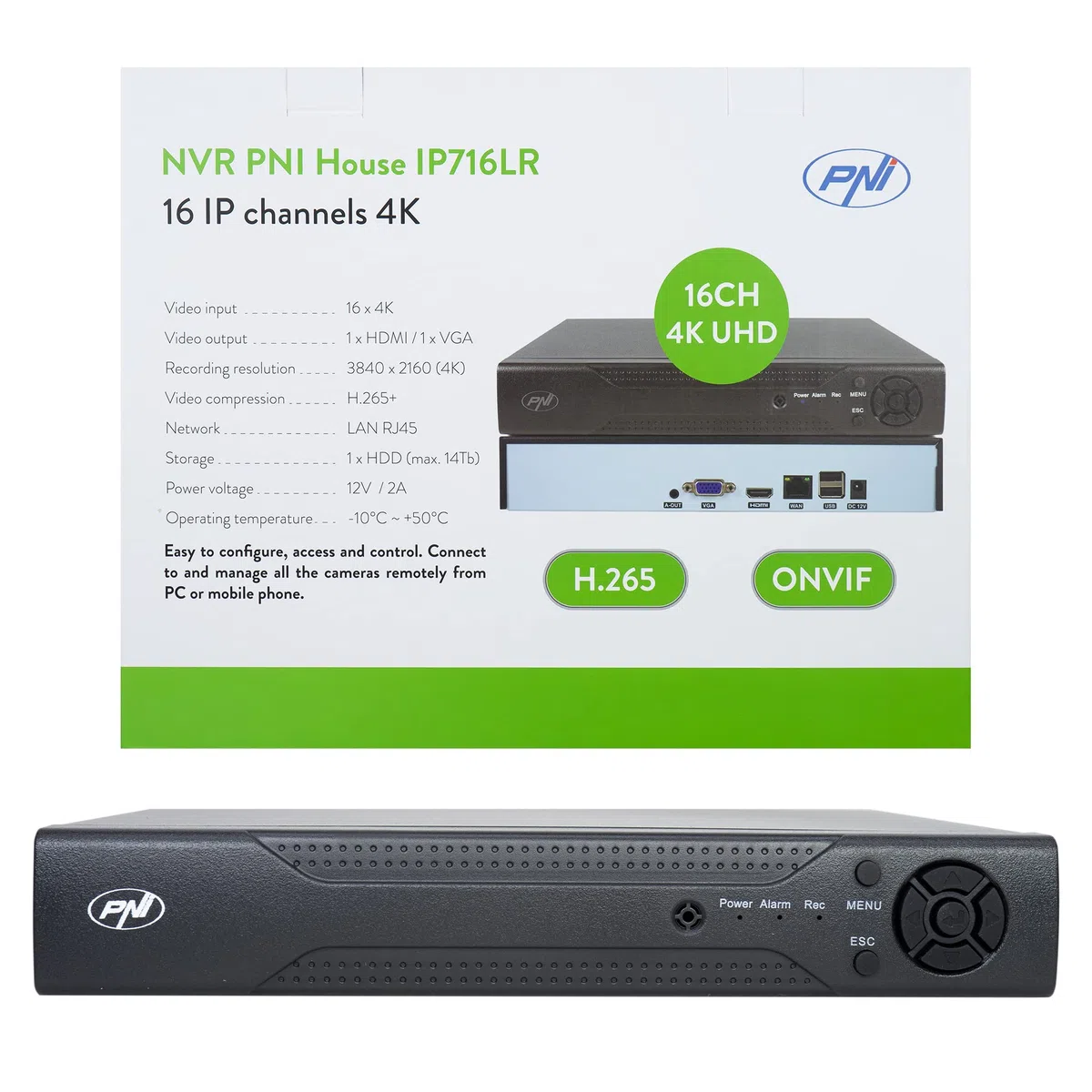 NVR PNI House IP716LR, 16 canali 4K, H.265