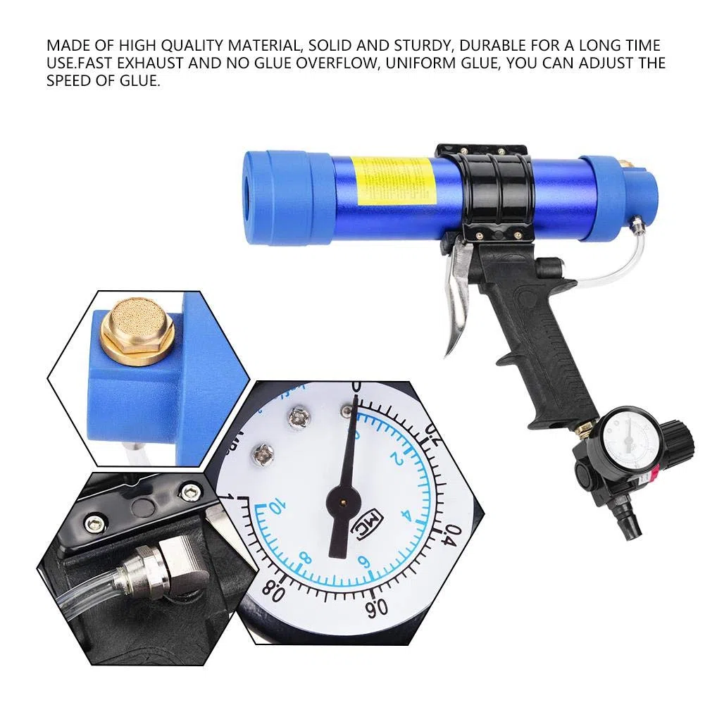 Pistola Sigillante Pneumatica 310ML per Calafataggio Vetro con Controllo Velocità Aria Compressa Professionale