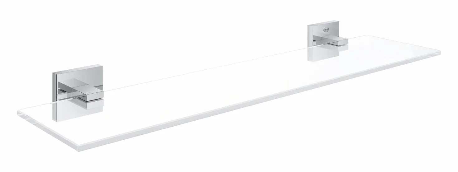 GROHE QUICKFIX Start Cube, Mensola Portaoggetti in vetro, Installazione a vite o con colla, 530mm, Cromo, 41109000