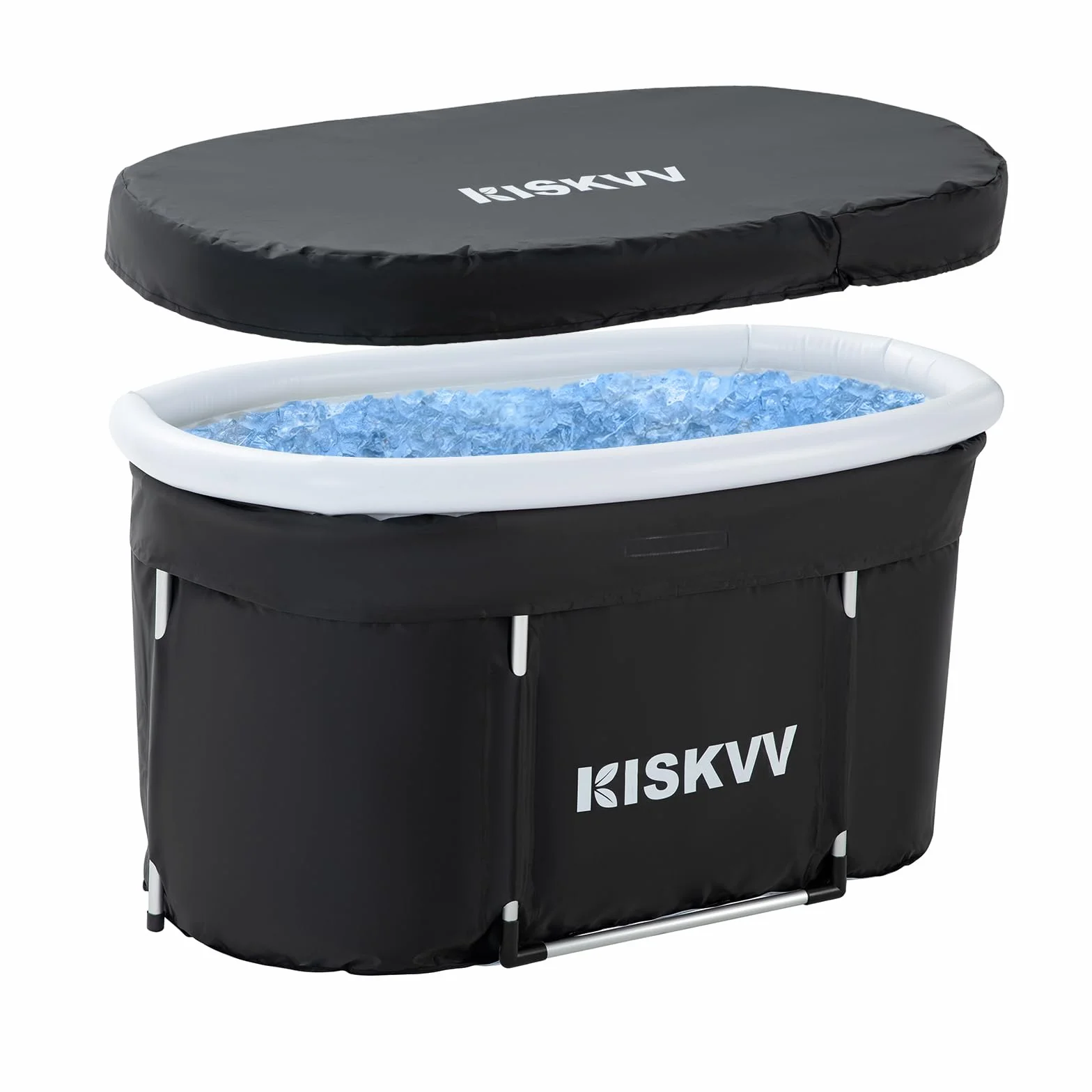 Vasca da Bagno Ovale, 115x55x57cm Vasca da Bagno Pieghevole per Atleti, Vasca di Recupero Ghiaccio Isolata, Vasca Crioterapia Mobile con Coperchio per Esterni Giardino o Doccia Spa (Ice Bath)