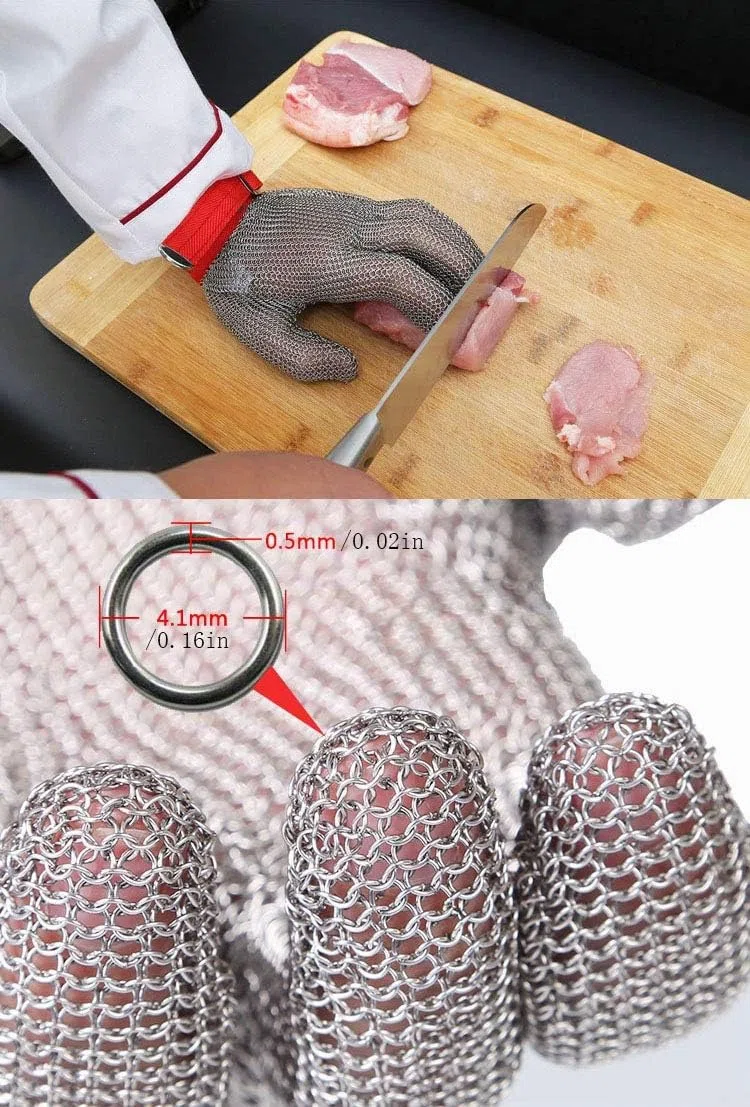 ThreeH Guanti in maglia d'acciaio 304L Guanti da taglio di sicurezza per cucina, taglio dell'ostrica, taglio della carne e intaglio del legno GL08 L(1 pezzo)