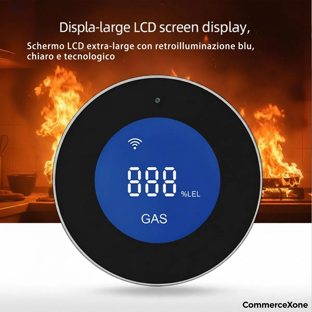 Rilevatore di Gas WiFi, Sensore Fughe di Gas Naturale/Metano/GPL/Propano, Allarme 85 dB con Display LCD, Compatibile con App Smart Life/Alexa/Google, Certificato EN 50194, Spina Tipo C