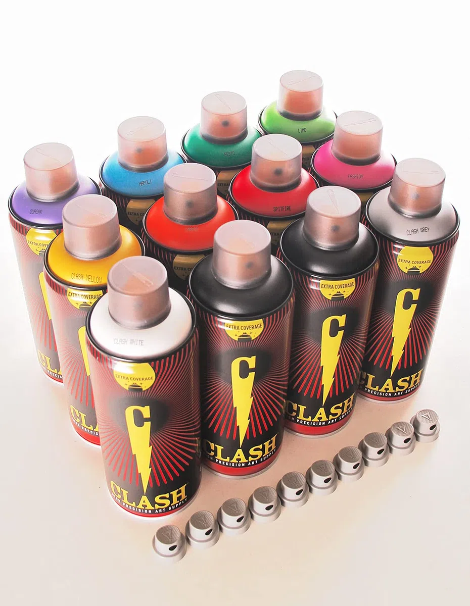 CLASH Bomboletta Spray Art Pack 12 Pezzi, Vernice Spray per Uso Artistico, Finitura Satinata