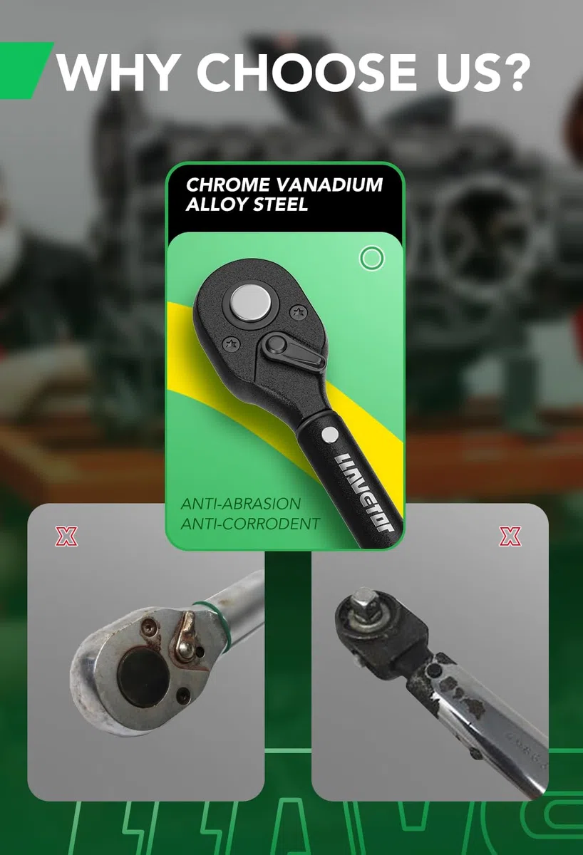 Chiave dinamometrica regolabile di precisione a scatto per finestra, precisione 3%, per manutenzione moto e biciclette (set 1/2", 25-145 ft.lb)