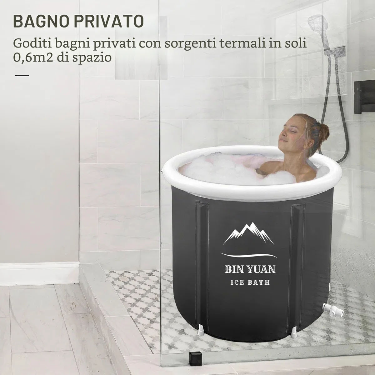 Vasca da bagno pieghevole con coperchio, 80X80 cm, grande bagno di ghiaccio, gonfiabile, vasca da bagno per adulti, botte di ghiaccio per attività all'aperto, vasca da bagno indipendente
