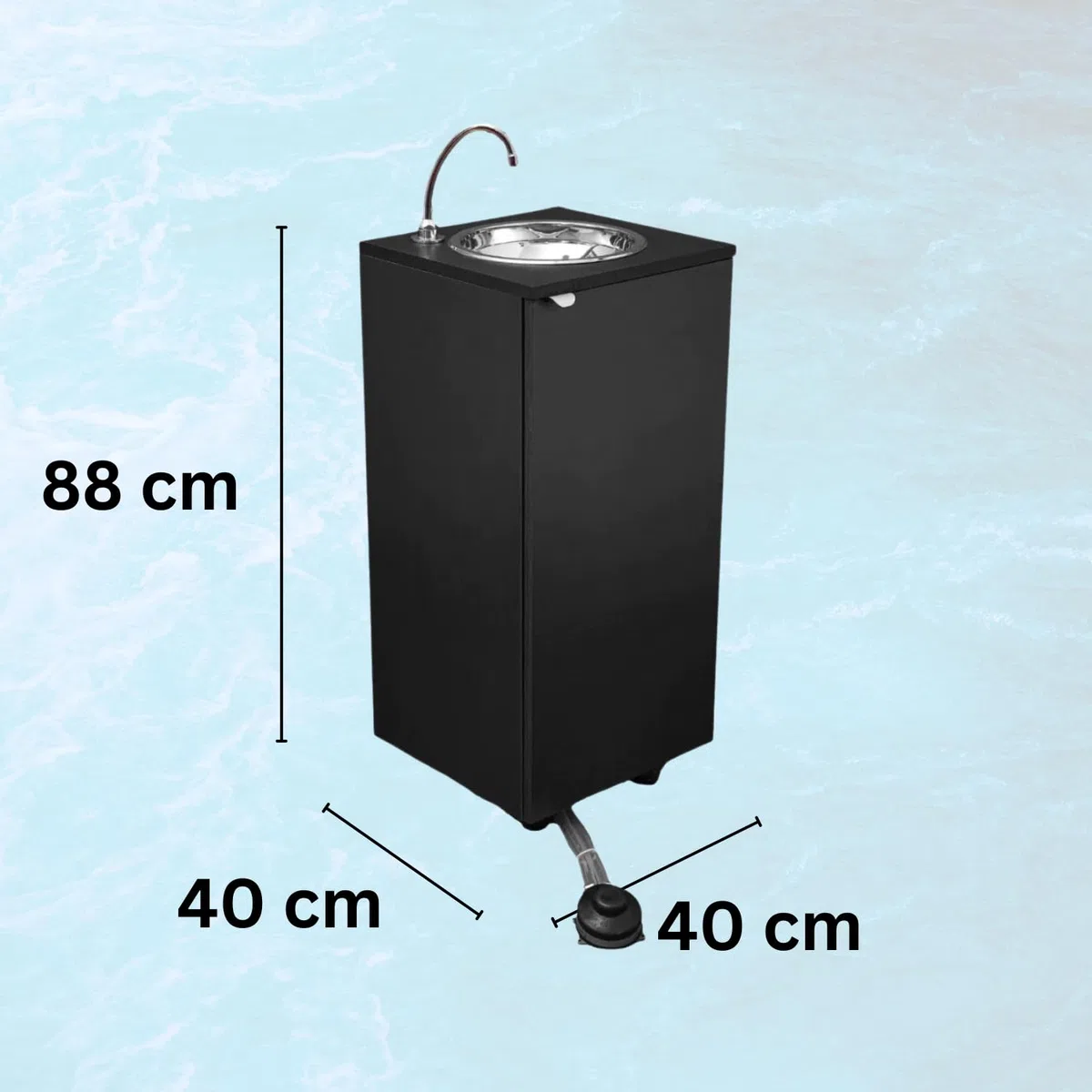 Express Water Basic Dark Plus, Lavandino Lavabo Lavello, Portatile Autonomo Trasportabile, con Serbatoio d'Acqua, in Acciaio Inox, con Comando a Pedale con Kit Acqua Calda, Certificato per ASL