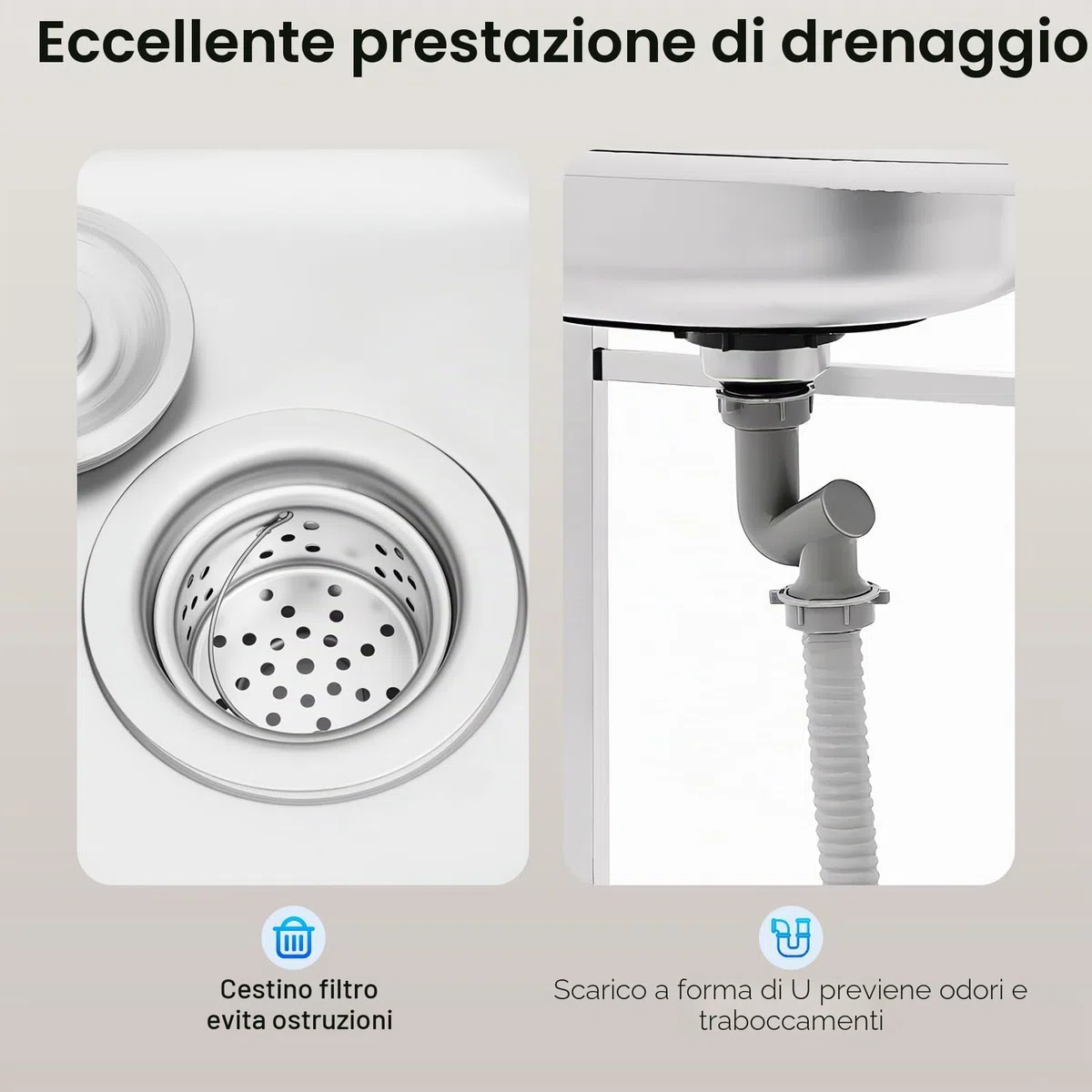 Lavello autoportante in acciaio inox, lavandino portatile con vasca e rubinetto, lavello da cucina commerciale, 75 x 40 x 76 cm, grande lavello di servizio autoportante per esterni e interni