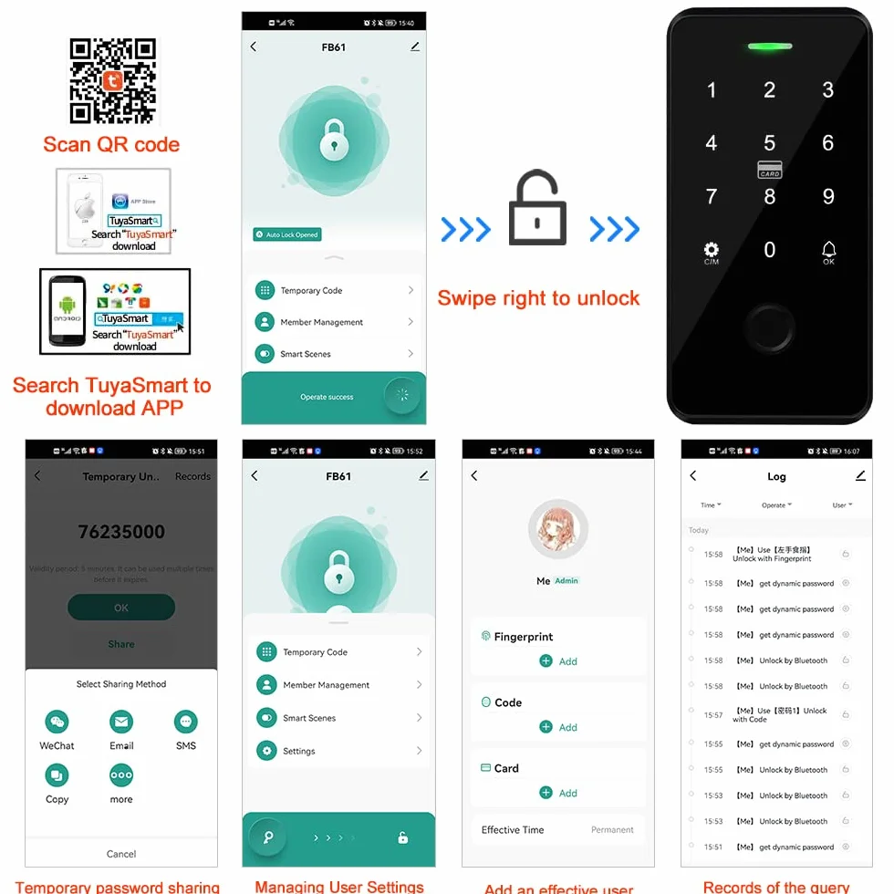 Bluetooth Tuya Tastiera di Controllo Accessi IP68 Impermeabile RFID Controller Accesso 13.56MHz Biometria Impronte Touch Keyboard System + 10pcs Keyfobs