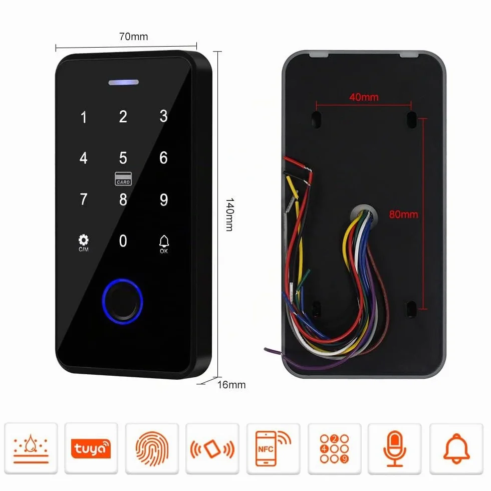 Bluetooth Tuya Tastiera di Controllo Accessi IP68 Impermeabile RFID Controller Accesso 13.56MHz Biometria Impronte Touch Keyboard System + 10pcs Keyfobs