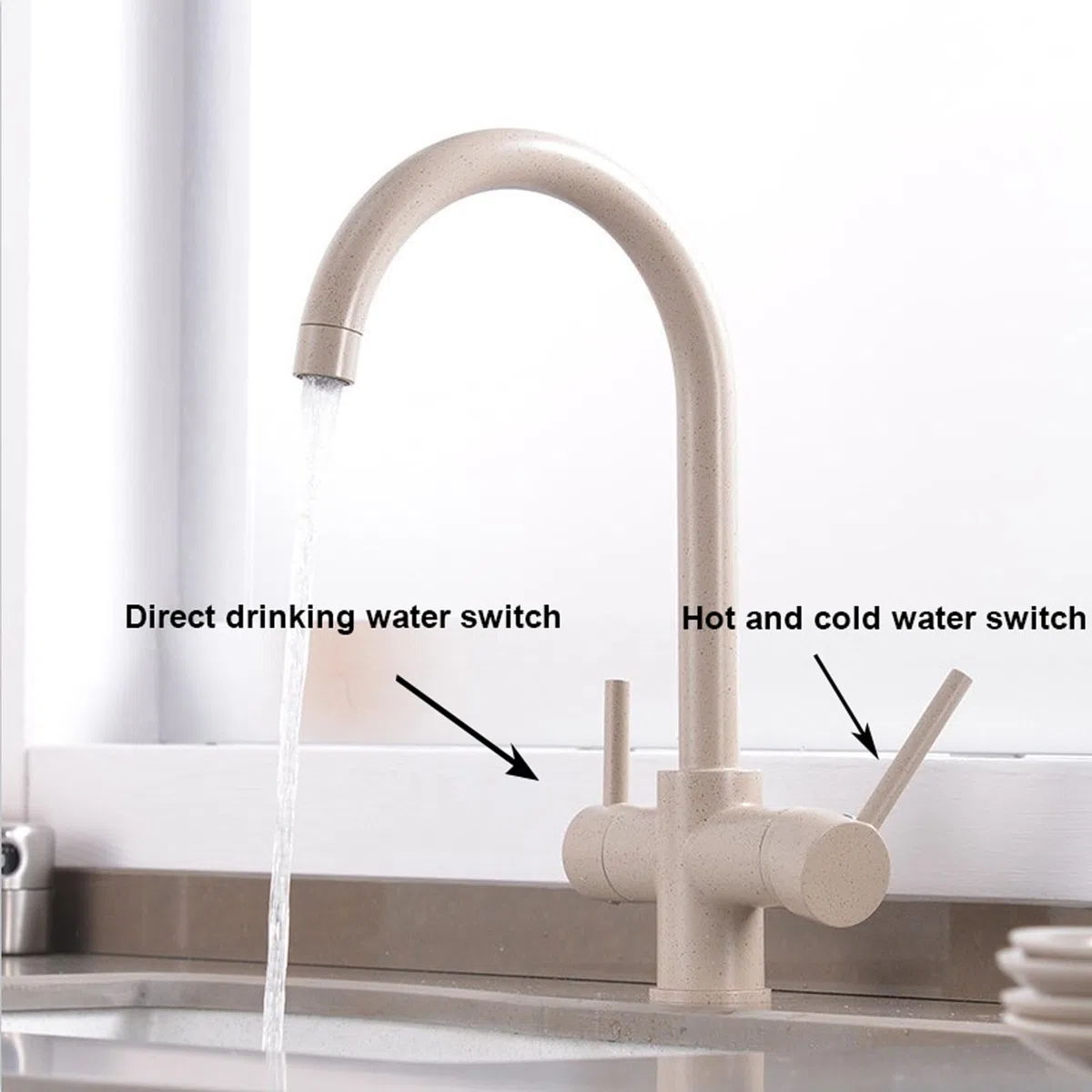 Rubinetto Cucina 3 Vie per Sistemi Osmosi a Avena, Doppia Uscita a Osmosi Rubinetti per Lavelli da Cucina Inversa Rotazione 360, Miscelatore Lavello per Acqua Potabile