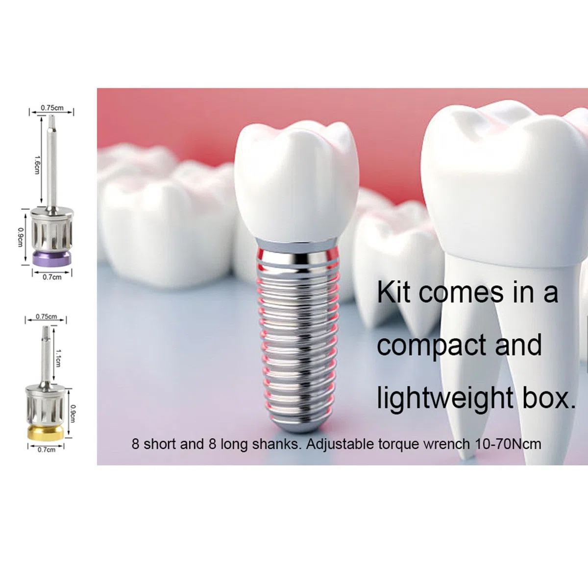 Kit di Strumenti dentali universali per Chiavi dinamometriche in Acciaio Inossidabile per Vari sistemi implantari - Impugnatura ergonomica Antiscivolo