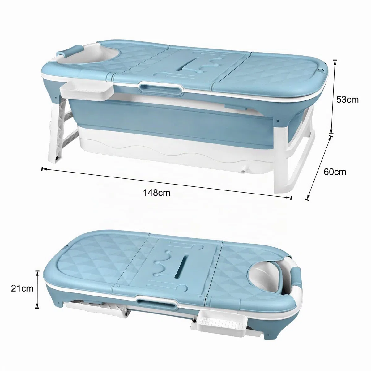 UISEBRT Vasca da bagno pieghevole per adulti XXL, vasca da bagno pieghevole 148 x 62 x 53 cm, vasca da bagno pieghevole portatile con copertura rimovibile, portasapone, rulli massaggianti, per bagno
