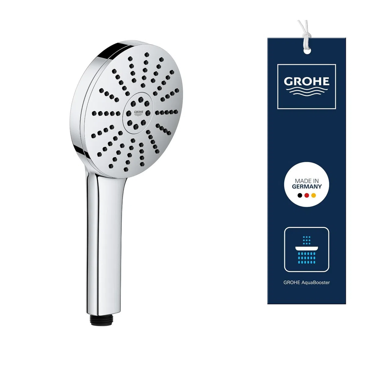 GROHE Vitalio Joy+ 120 Doccino doccia con 3 getti: pioggia, getto, booster (risparmio idrico 6,3 l/min, protezione antiscottatura, sistema di montaggio universale), cromata, 1348630000