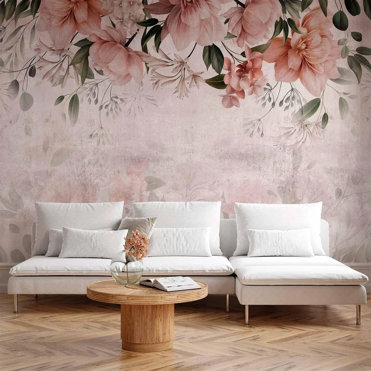 murando Carta da parati Floreale 450x315 cm Fotomurali in TNT Murale alla moda Decorazione da Muro XXL Poster Gigante Design Carta per Pareti Soggiorno Foglie Natura Effetto cemento b-C-10144-a-a
