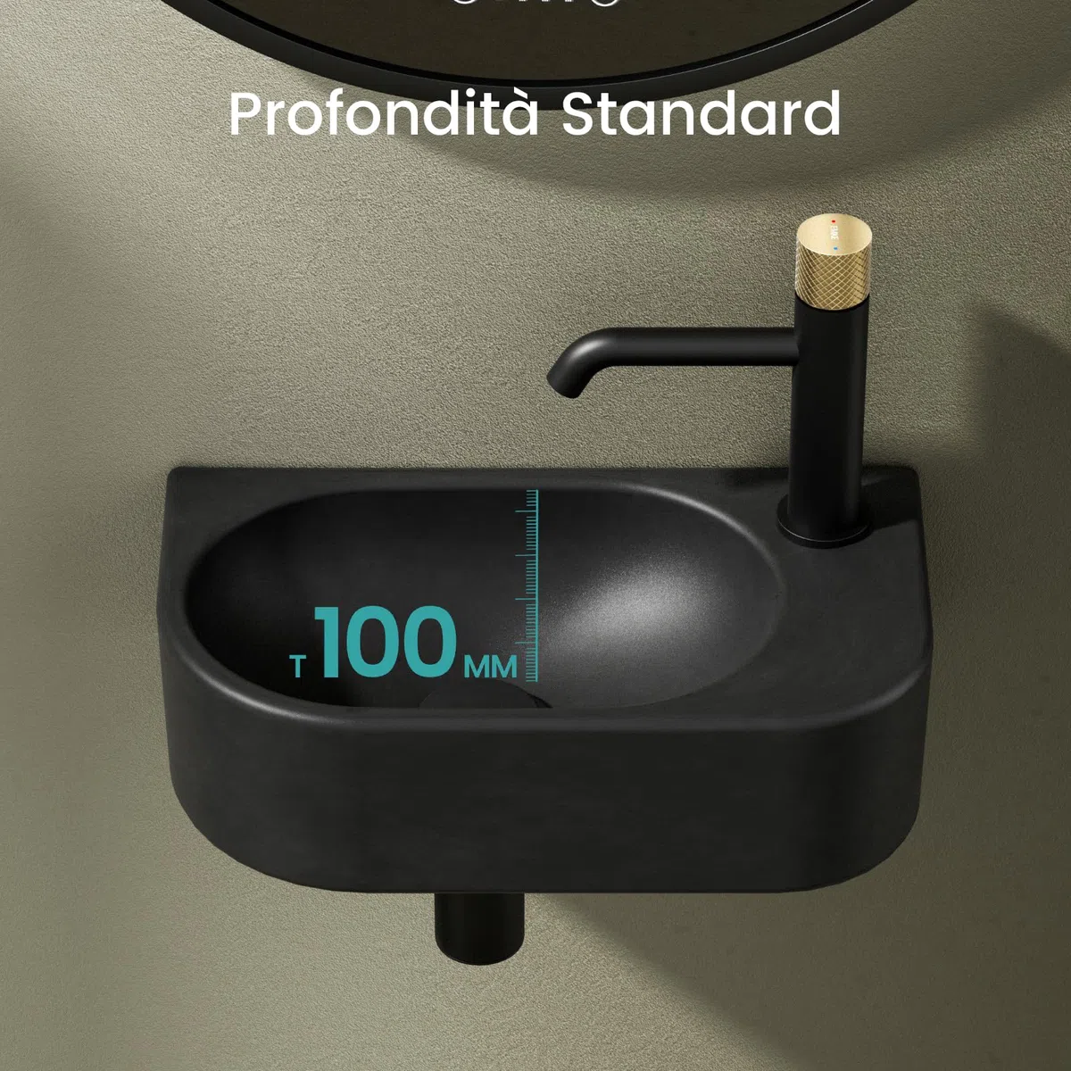 EMKE Lavamano Sospeso 40 x 21,5 x 12 cm, Lavandino Nero Opaco Rettangolare per Bagno Piccolo e WC, Mini Lavabo a Parete con Rubinetto a Destra - Senza Rubinetto e Piletta