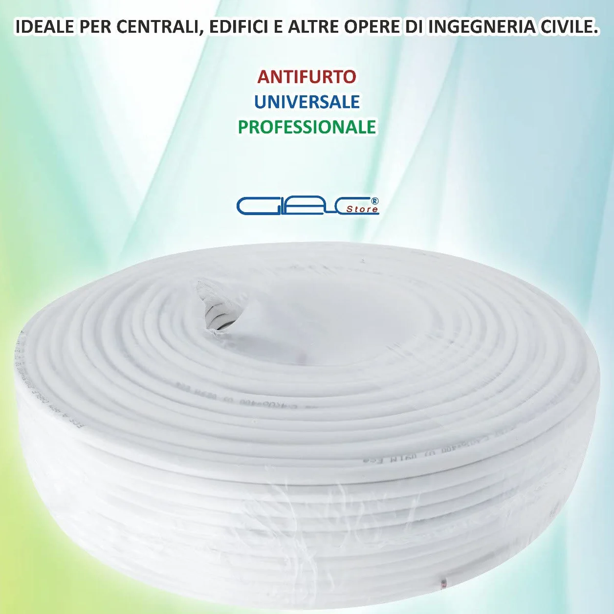 Cavo Cavi Allarme Bobina 6 Fili 4X0,22+2X0,50 mm 4+2 Matassa da 100 metri CCA Schermato Professionale Certificato Anti Propagazione in caso di Incendio