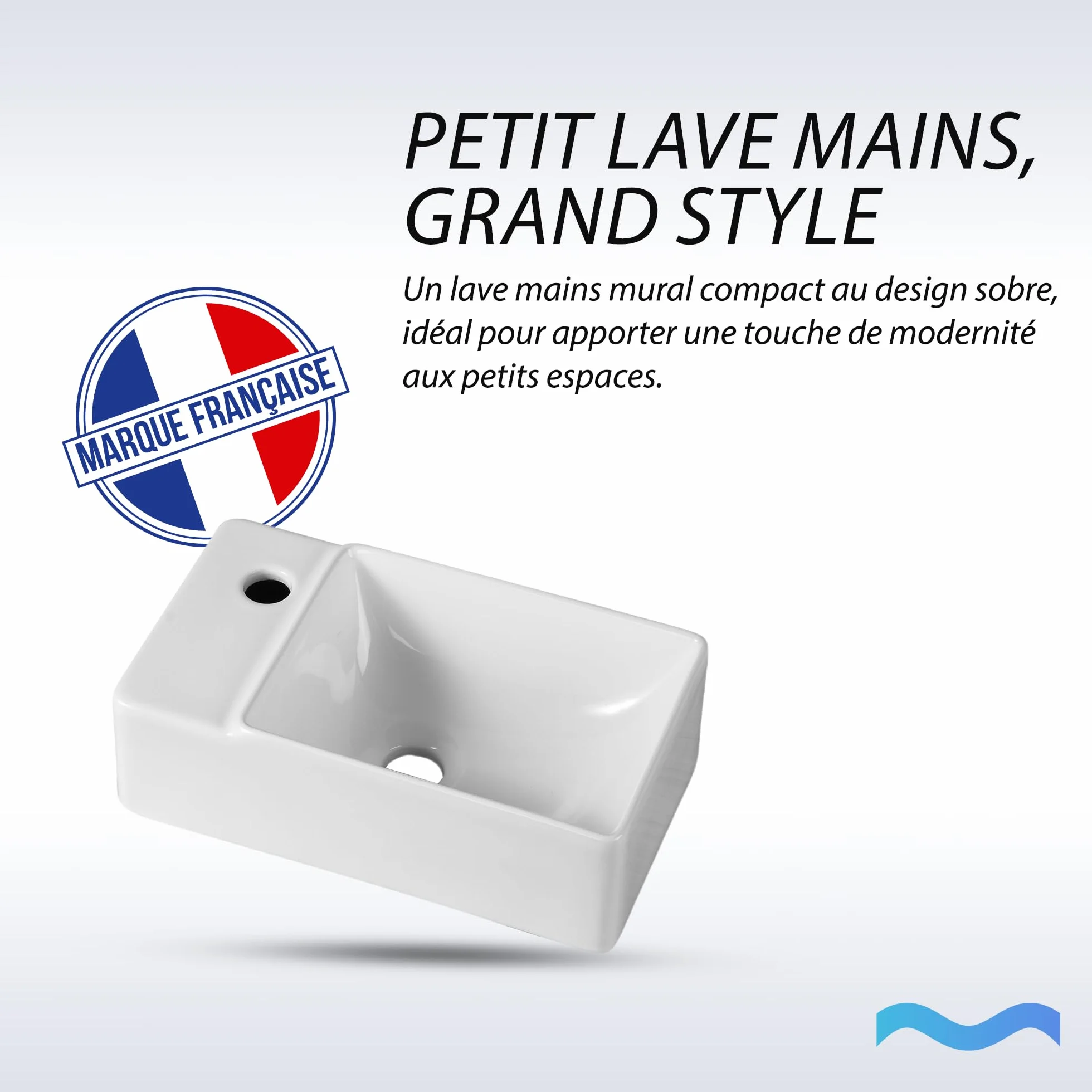 Lavatrice rettangolare compatta in ceramica bianca - Lavabo da appoggio di piccole dimensioni - Design elegante e pratico per piccoli bagni o servizi igienici - 40 x 22 x 13 cm