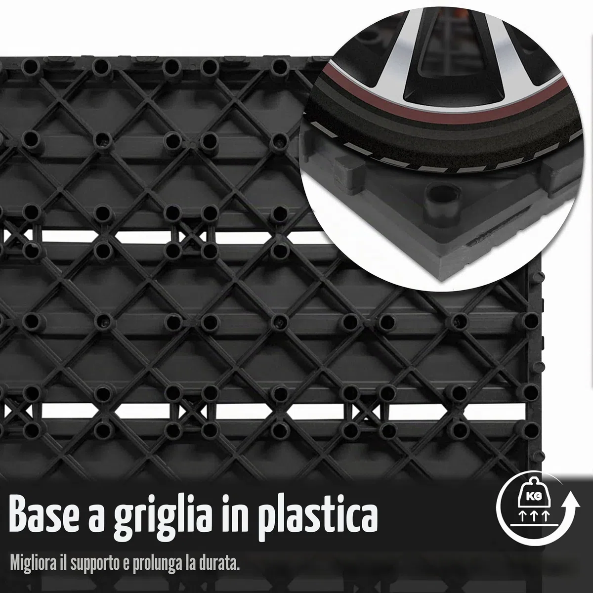 WPC - Piastrelle per terrazze, 60 x 30 cm, effetto legno, con rete di drenaggio in plastica, resistente alle intemperie, set da 6 pezzi, per pavimenti da 1 m², per esterni, balcone, terrazza,