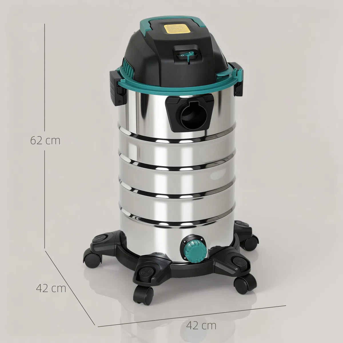 HOMCOM Aspirapolvere 3 in 1 da 1400W, 22kPa Aspirasolidi e Liquidi e Soffiatore, Bidone Aspiratutto da 30L in Acciaio Inox, Triplo Filtro con HEPA, Raggio di Pulizia 6m e Accessori, per Casa, Garage