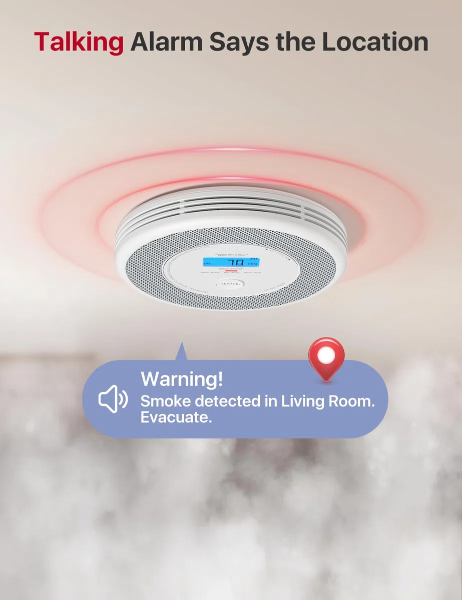X-Sense Combinazione Wi-Fi allarme fumo e monossido di carbonio per la casa con avvisi vocali in inglese, allarme vocale wireless interconnesso con stazione base SBS50, XP0A-MR11