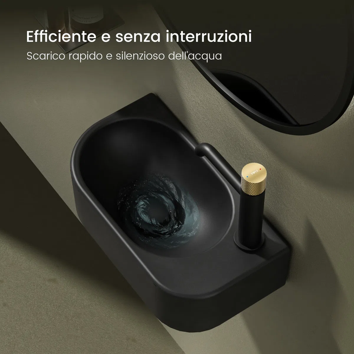 EMKE Lavamano Sospeso 40 x 21,5 x 12 cm, Lavandino Nero Opaco Rettangolare per Bagno Piccolo e WC, Mini Lavabo a Parete con Rubinetto a Destra - Senza Rubinetto e Piletta