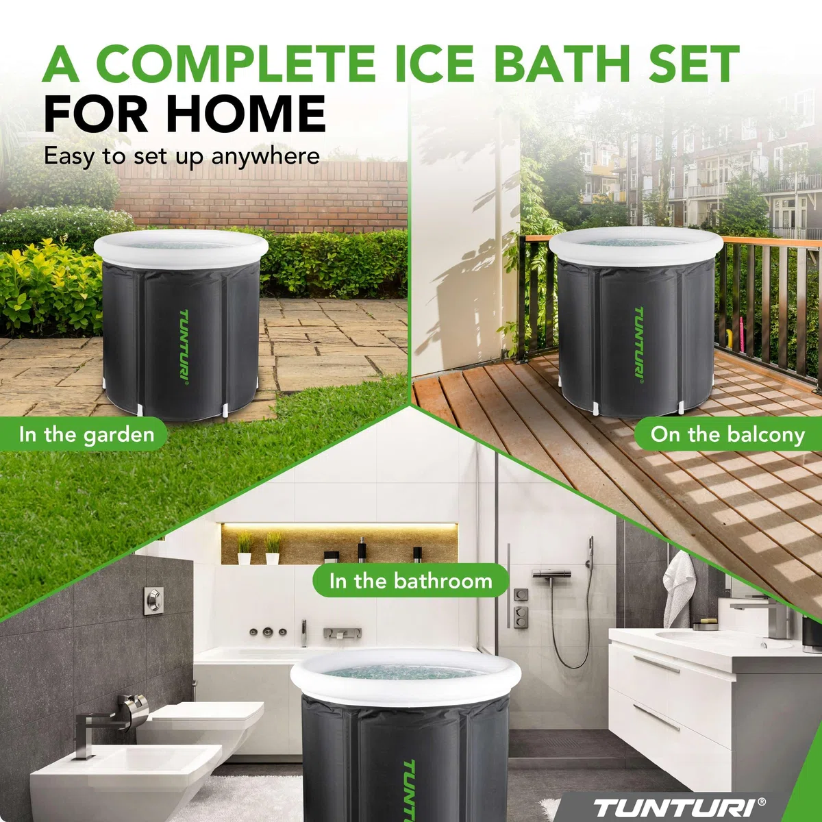 Tunturi IB30 - Bagno di ghiaccio gonfiabile, 75 cm, con copertura isolante, pieghevole e pieghevole