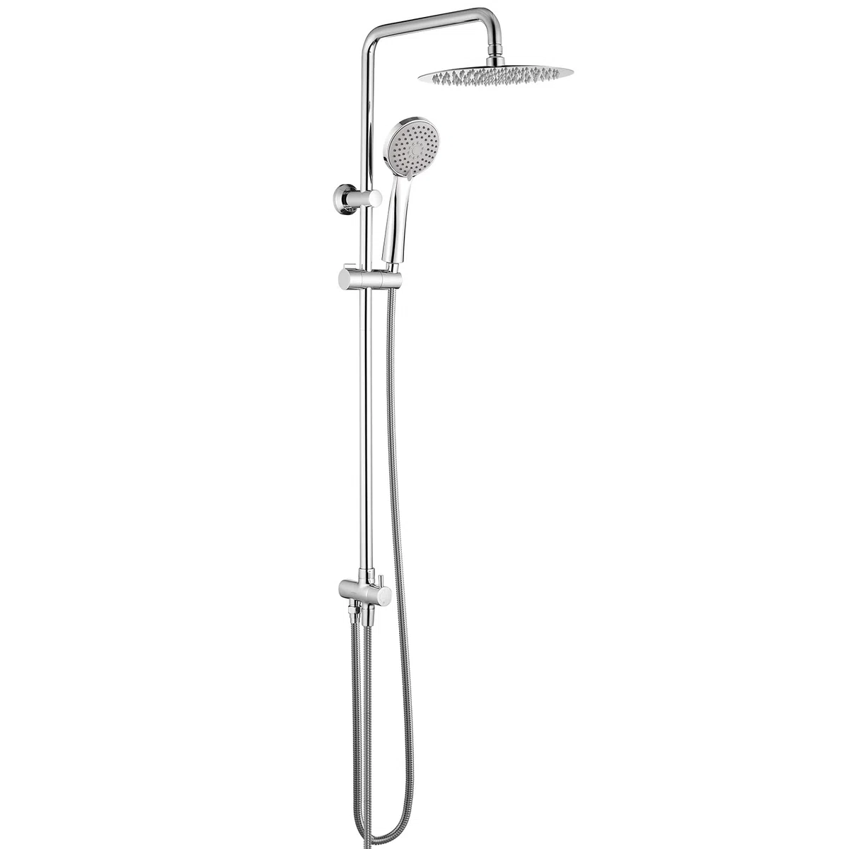 GRIFEMA Colonna Doccia Colonna Doccia Acciaio Inox Senza Miscelatore Fori Muro Regolabili Asta Doccia Gruppo Doccia Colonna Con Soffione e Doccetta Porta Ogetti Mensola 25x25cm, G7005