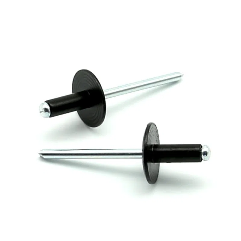 IERO - Rivetti a strappo Verniciati NERO RAL 9005 Alluminio/Acciaio Testa Extra Larga 16mm 4.8x20.0mm - Box da 250 pezzi