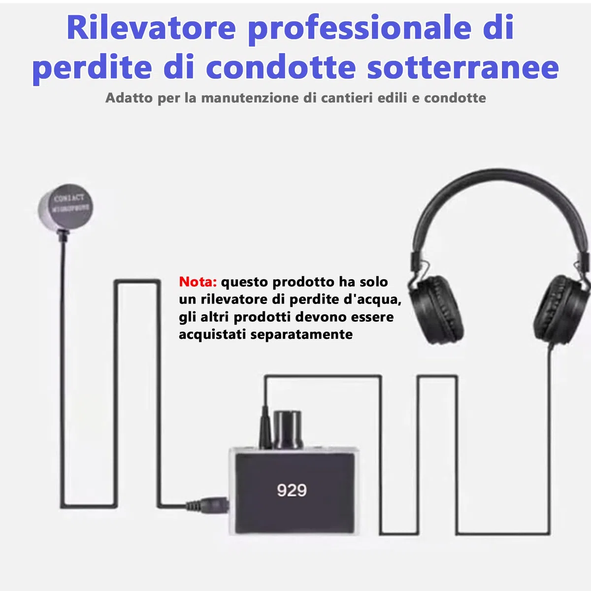 Rilevatore Perdite Acqua Tubi, 2000x Dispositivo Di Ascolto Perdite D'Acqua Amplificatore Del Suono Di Perdites D'Acqua, Rilevatore Di Perdite D'Acqua Per La Rilevazione Di Perdite In Tubi