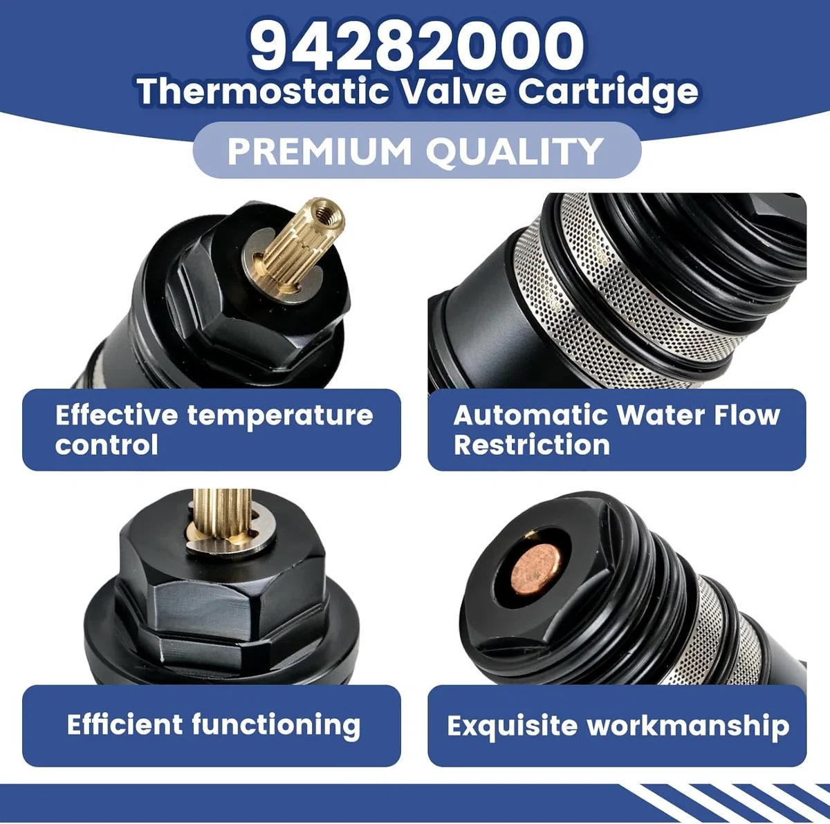 94282000 Unità di controllo della temperatura, compatibile con docce Hansgrohe Ecostat e riempitivi termostatici a 2 e 3 fori, 3/4 pollici con fusto in ottone e verniciatura galvanizzata avanzata