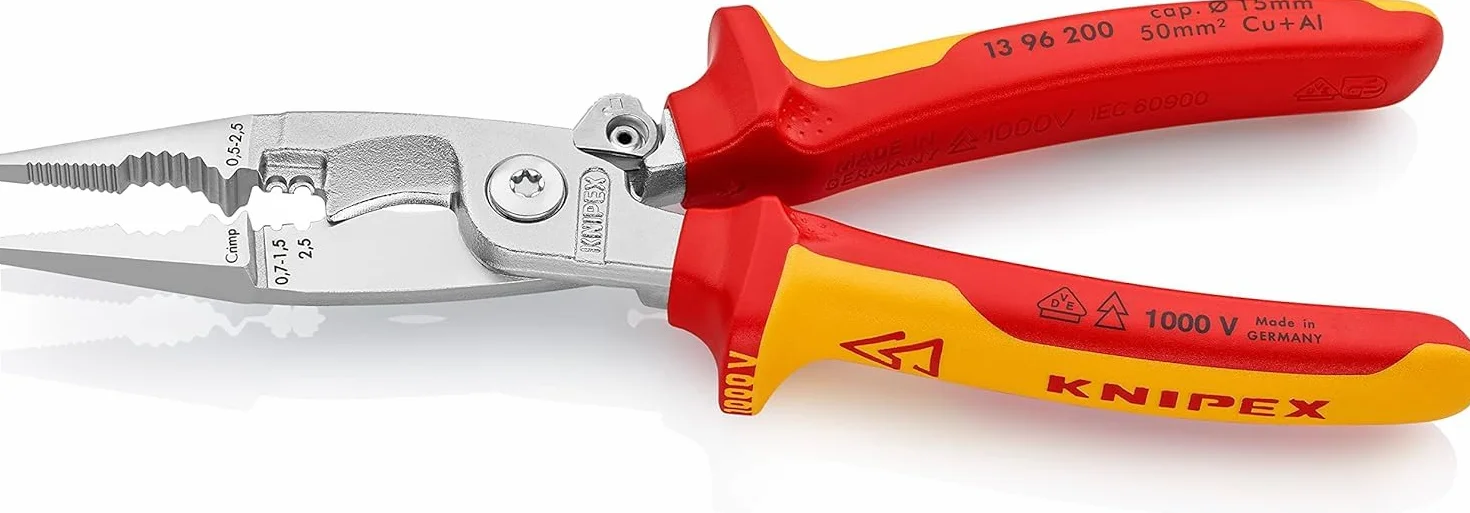 KNIPEX Pinza per elettroinstallazioni in confezione Self-service cromata isolati con manici rivestiti in materiale bicomponente, 13 96 200 SB