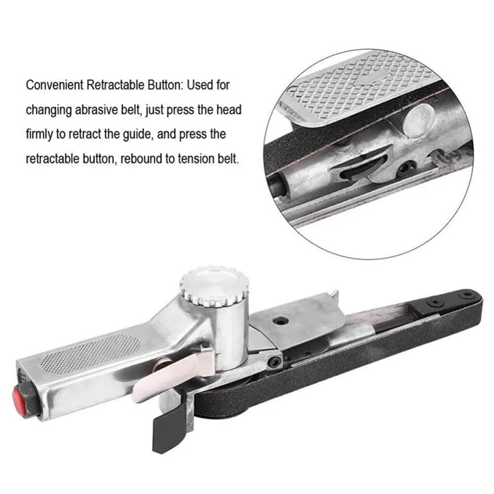 Mini levigatrice a nastro pneumatica, strumento per smerigliatrice angolare portatile per levigatura in legno e metallo (520 x 20 mm)