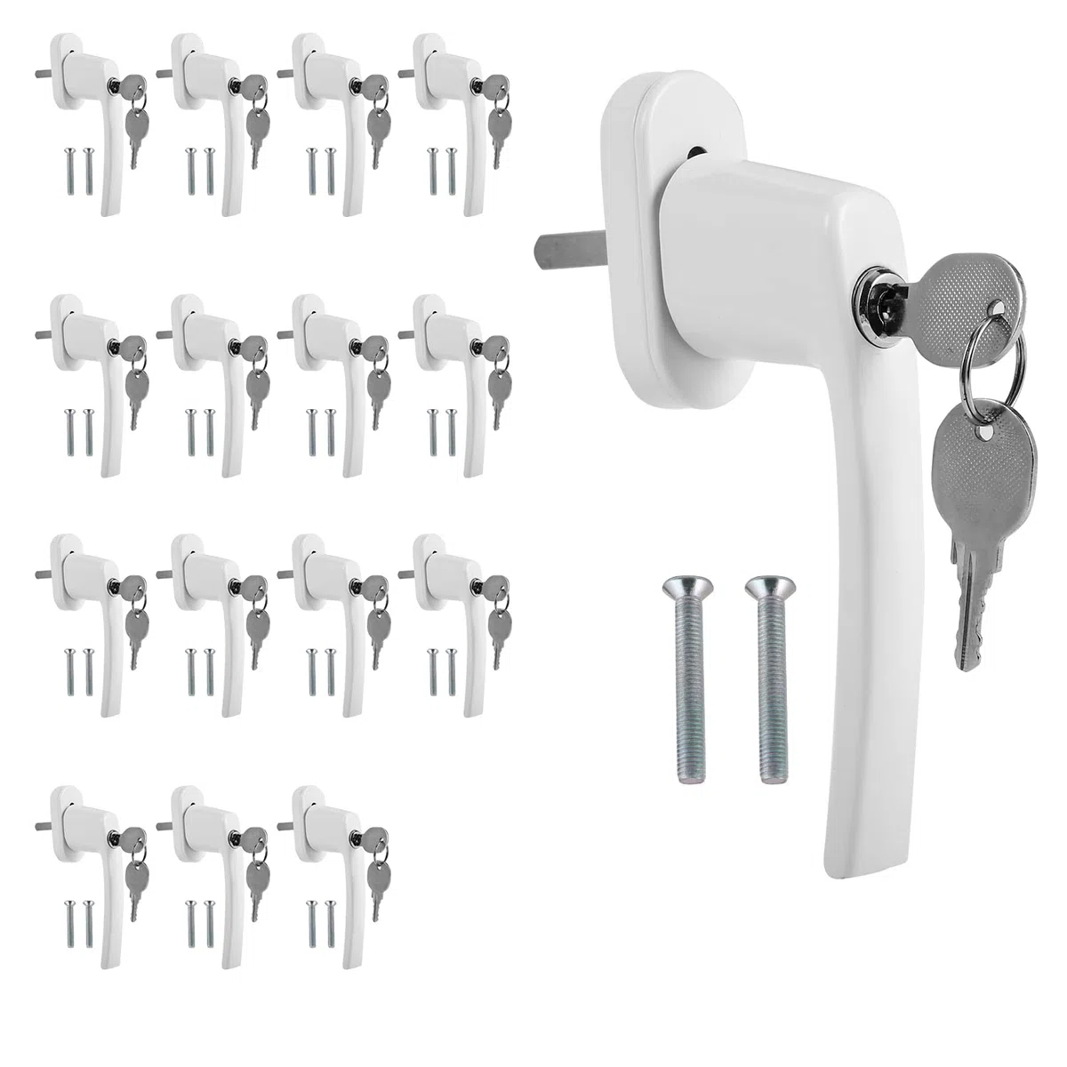 Fiqops Set di 16 maniglie per finestra in alluminio, sicurezza per bambini, con serratura, maniglia per finestra di sicurezza, lunghezza perno 35 mm, serratura per finestra con chiave, maniglia per