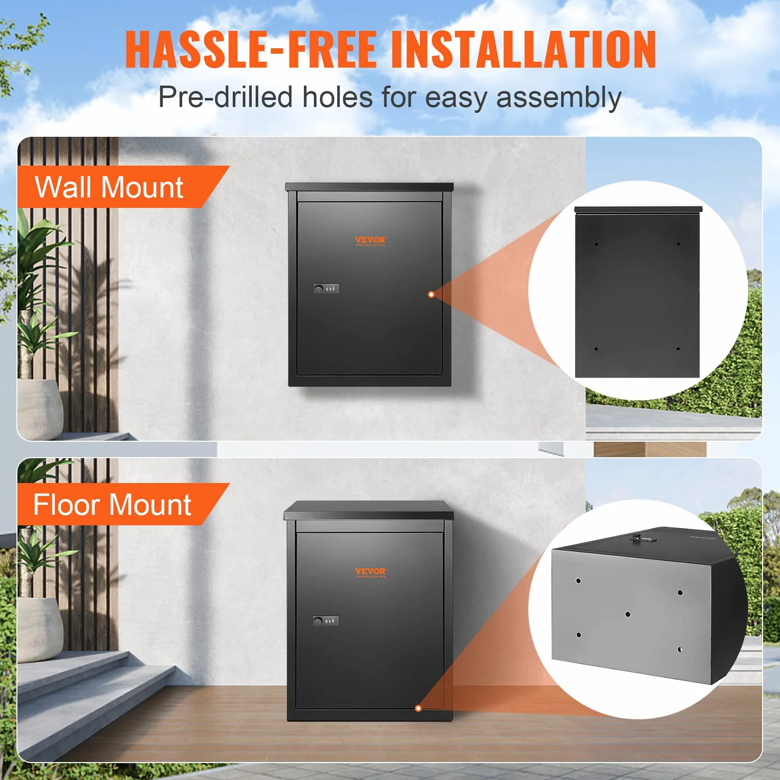 VEVOR Cassetta Postale per Pacco da Parete in Acciaio Zincato con Serratura a Codici 39x27x52,2 cm Capacità Carico 15-20 kg, Cassetta Murale per Pacchi Dimensioni max. per Pacco da 34,6x19,8x19 cm