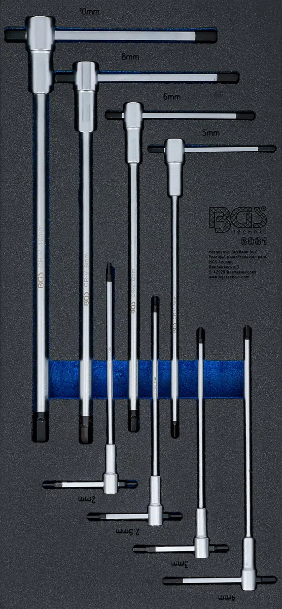 BGS 6081 | Modulo per carrelli portautensili 1/3: serie di cacciaviti con impugnatura scorrevole a T | esagono interno | 2 - 10 mm | 8 pz.
