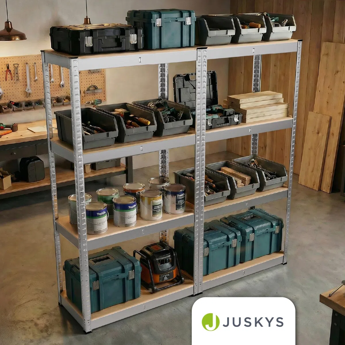 Juskys Set 2 scaffali Easy 160x80x40cm (AxLxP) | 640kg di portata | 8 ripiani | Scaffali in metallo per carichi pesanti Scaffali per cantine Scaffali a innesto Scaffali in metallo