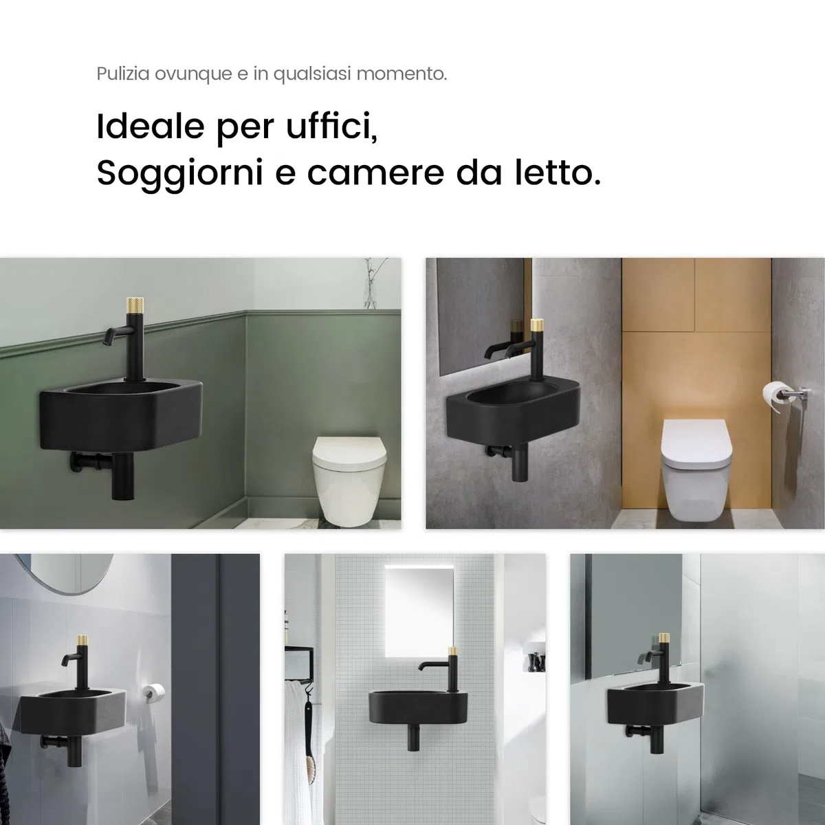 EMKE Lavamano Sospeso 40 x 21,5 x 12 cm, Lavandino Nero Opaco Rettangolare per Bagno Piccolo e WC, Mini Lavabo a Parete con Rubinetto a Destra - Senza Rubinetto e Piletta