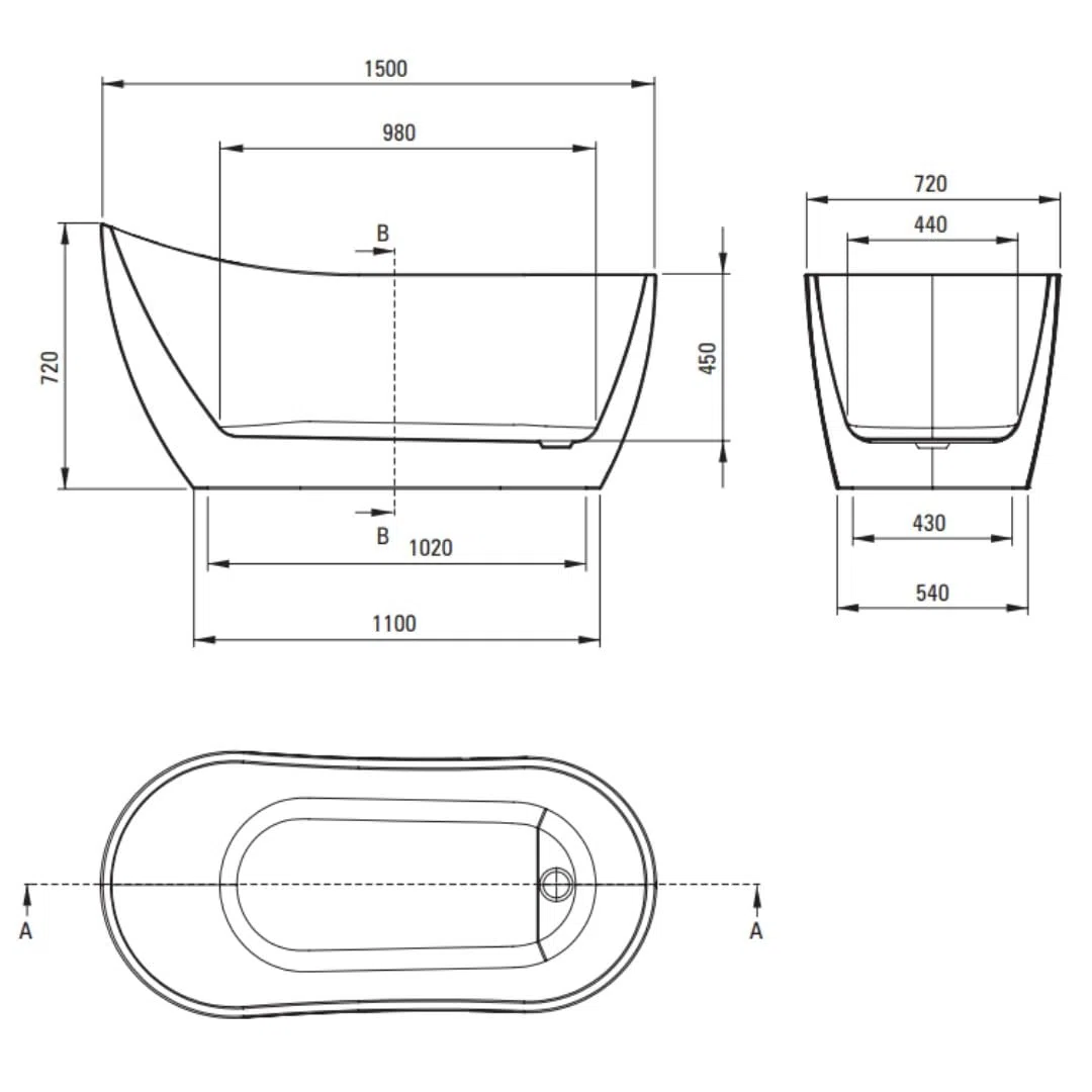 Vasca da bagno 150 cm in acrilico asimmetrica a libera installazione - Stapol