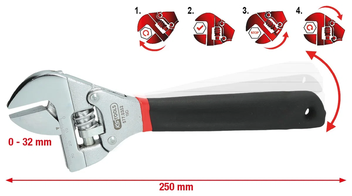 KS Tools 577.0352 Chiave regolabile a rullino con cricco, 0 - 32 mm