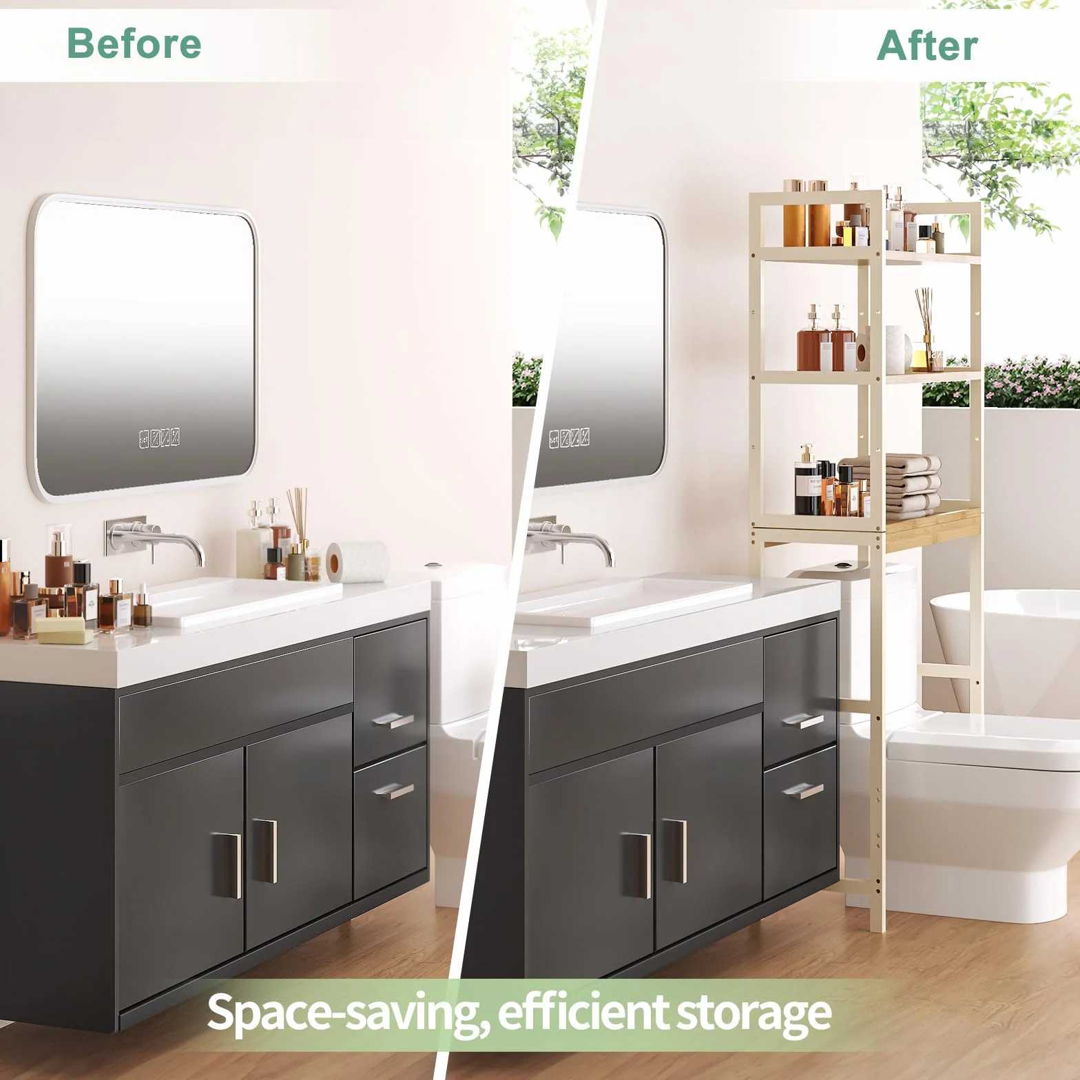 Mobile Sopra Lavatrice, Scaffale Lavatrice a 3 Ripiani in Bambù, per Bagno, Cucina, Soggiorno, 66.5x26x170cm