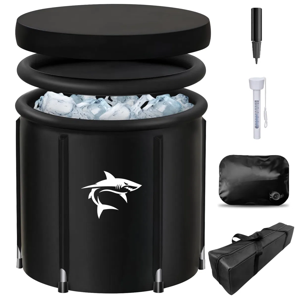 Ice Bath (80 cm Ø) XL, Vasca Ghiaccio Crioterapia con 8 in Acciaio Inox, Borsa Sportiva/Termometro/Scudo Termico/Copertura Antipolvere - Set Completo, Vasca da Bagno Adatto per Gli Atleti